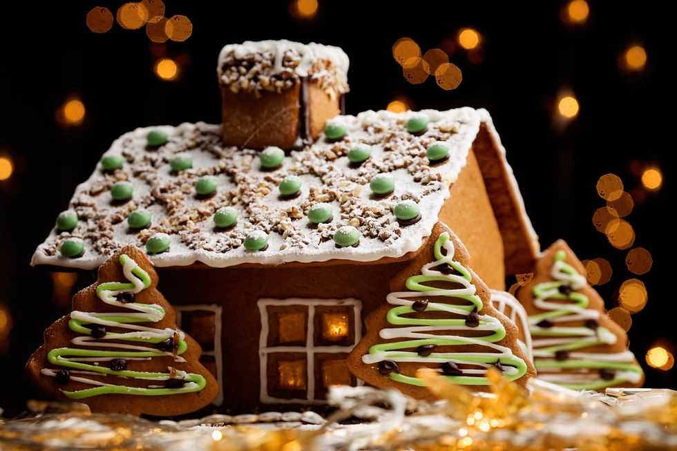 Gingerbread house decorated with royal icing