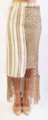 Thumbnail: 'DG005' Linen stripe skirt with hand knitted net