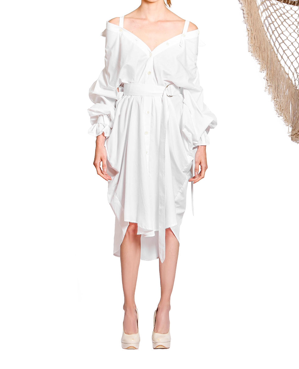 サムネイル： `SD001` Volume shirt dress with Purepecha woven tape
