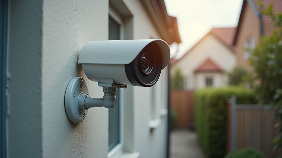 Eye-level view of a security camera mounted on a house exterior wall