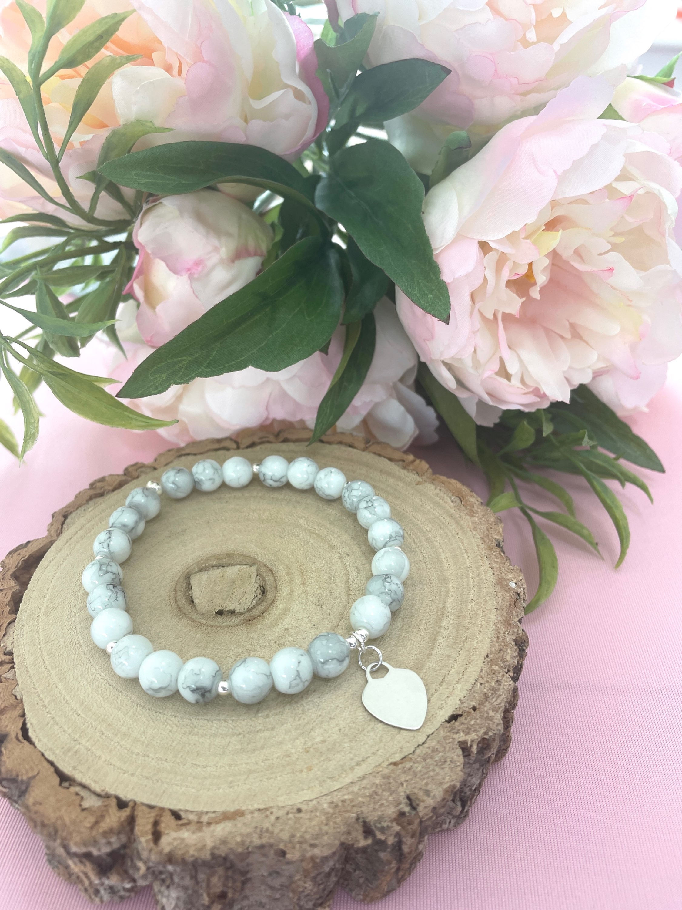 Marble White Heart Charm Bracelet 