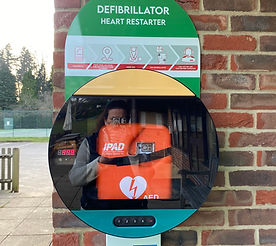 Defibrillator at Churt Pavilion