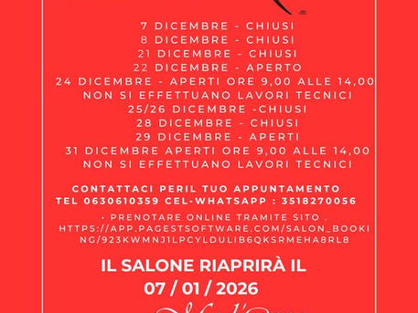 Mod'Erno Hair Stylist giorni di chiusura e gli orari per le festività Natalizie