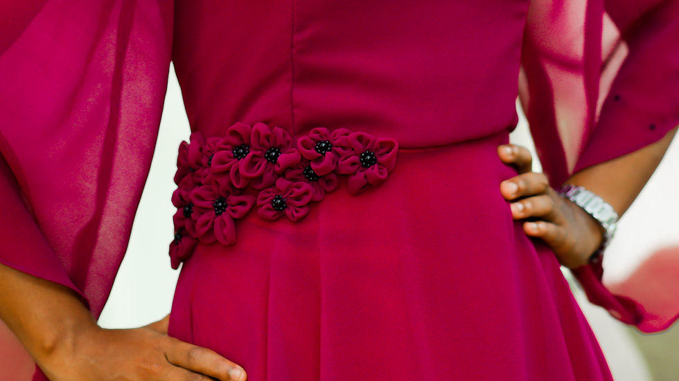 Thumbnail: Violet color chiffon gown with flower embellishments