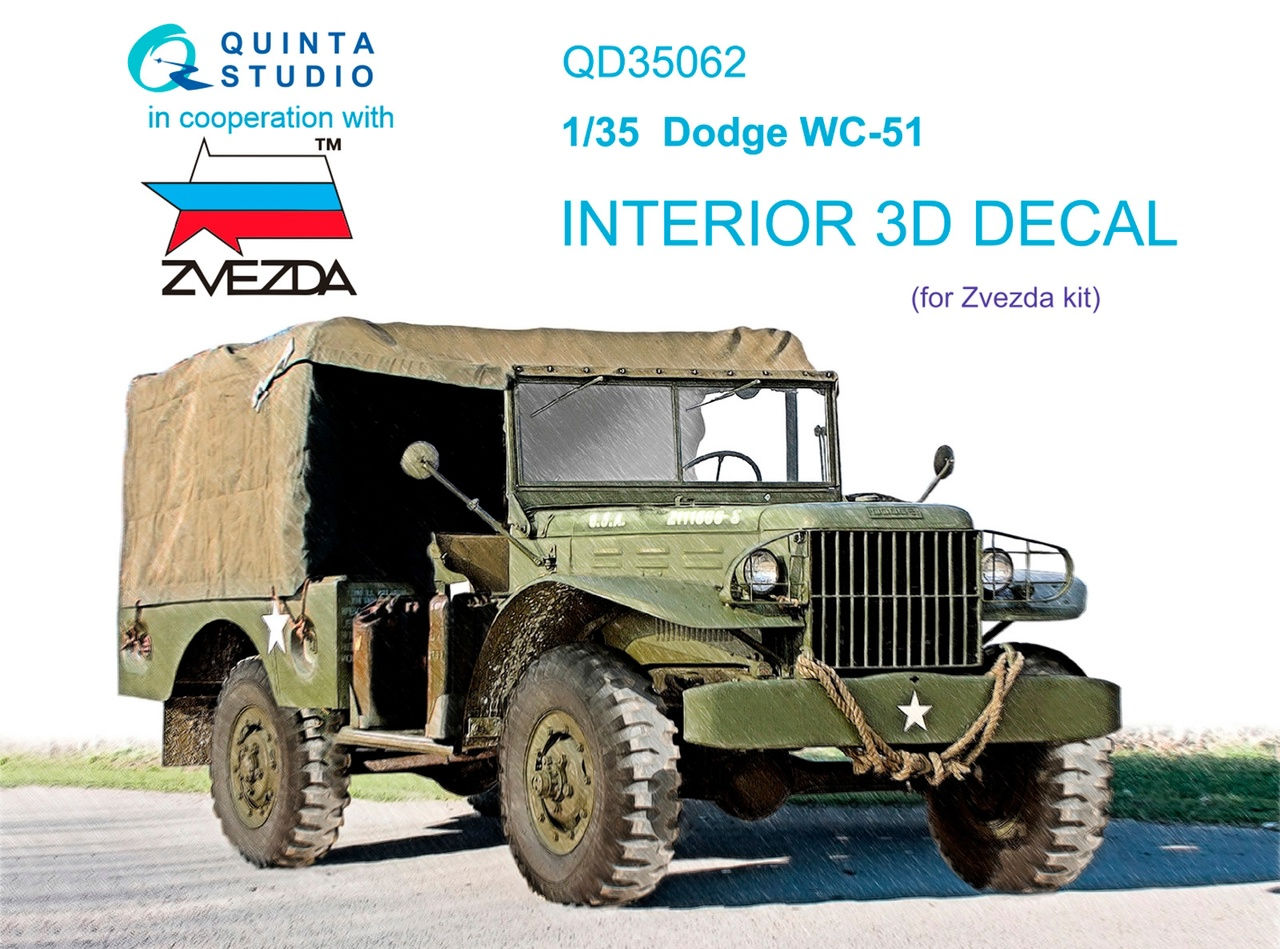 Quinta Studio QD35062 Декаль 3D интерьера Dodge WC-51 (Звезда 3656 "Додж")