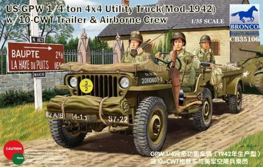CB35106 Джип 1/4 тонн 1942 г с прицепом и десантниками - Bronco 1:35