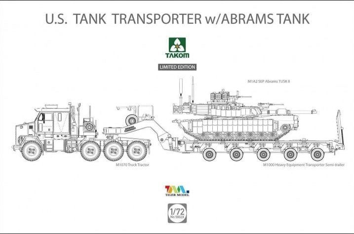 (под заказ) Тягач М1070, полуприцеп M1000 и танк Abrams - Takom 5002X 1/72