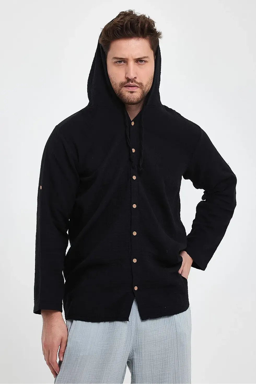 Thumbnail: Muslin Hooded Men's Shirt