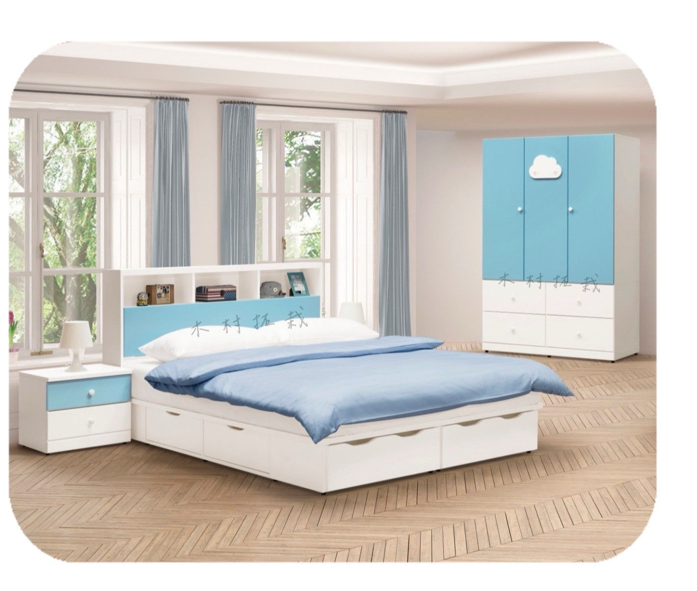 白雲 淺藍 兒童房間組