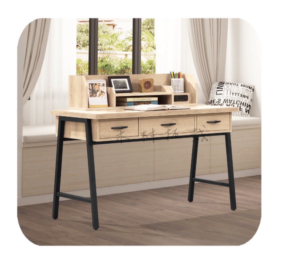 羅浮 4尺 原橡鐵架 書/電腦桌