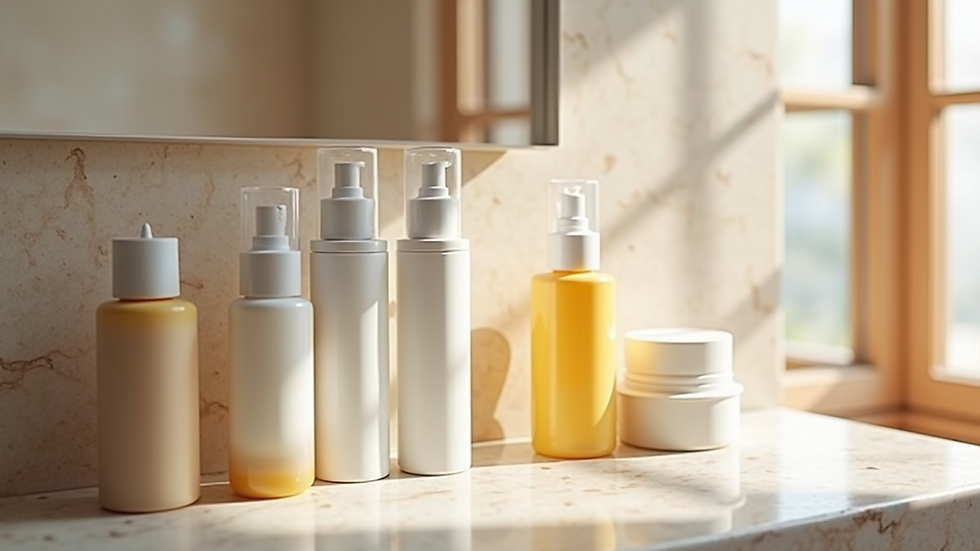 High angle view of a collection of skincare products on a countertop