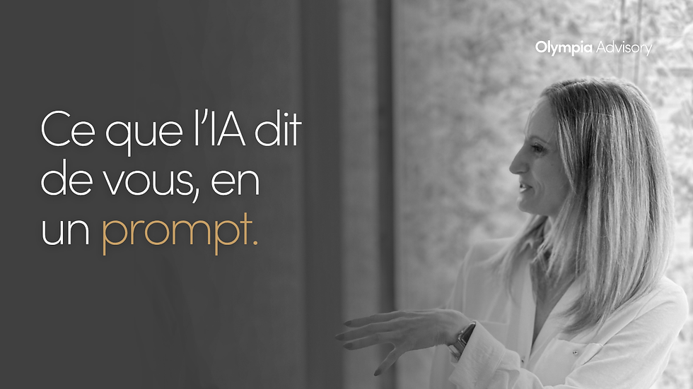 Laure Golly, de profil, en pleine conversation, en noir et blanc. À côté, le titre « Ce que l’IA dit de vous, en un prompt. »