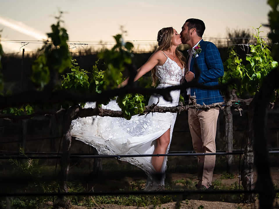 Wedding photos with bride and groom in Europa Village