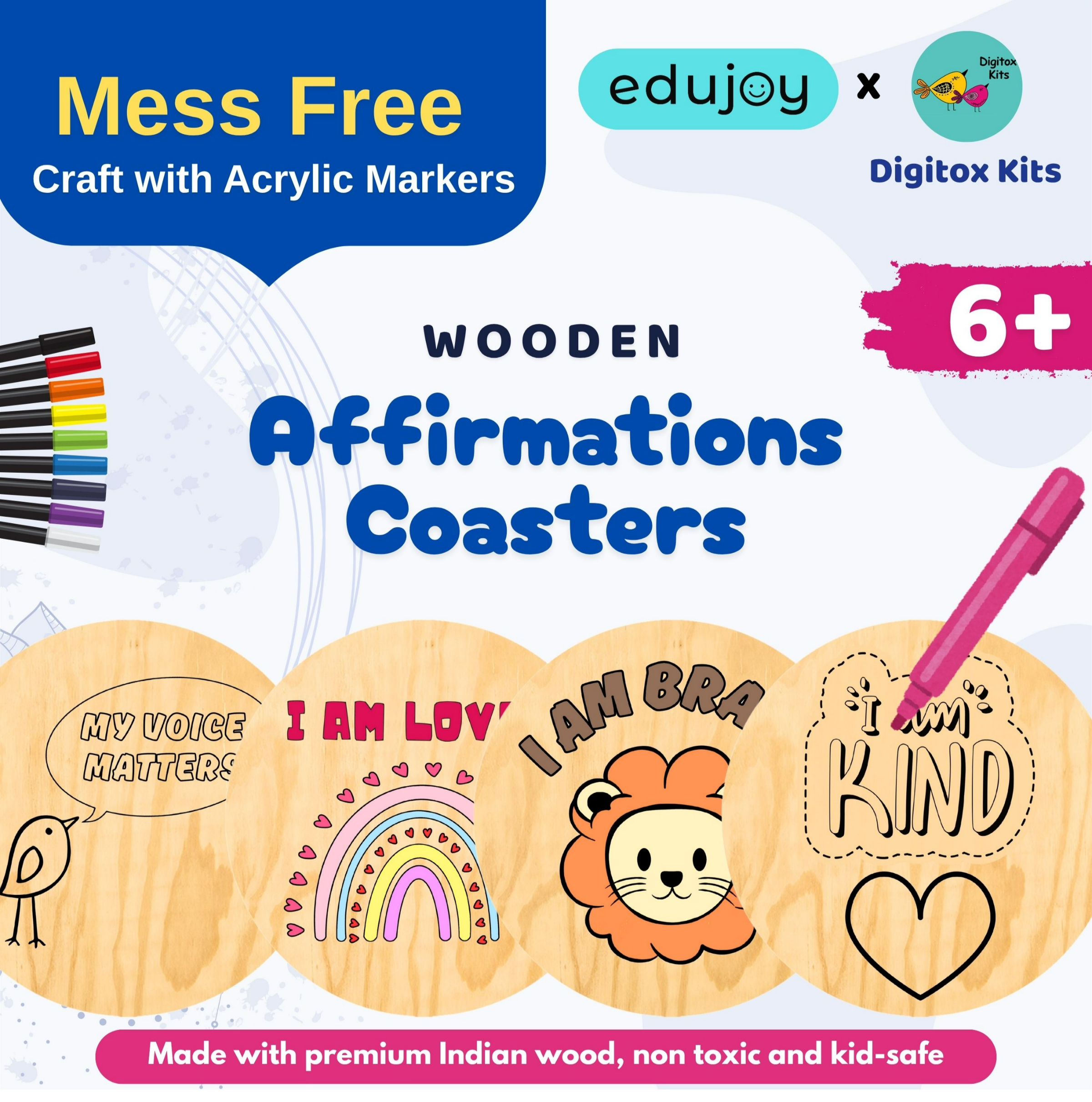 Digitox Kits DIY Wooden Affirmation Coaster Painting Kit - Image 1