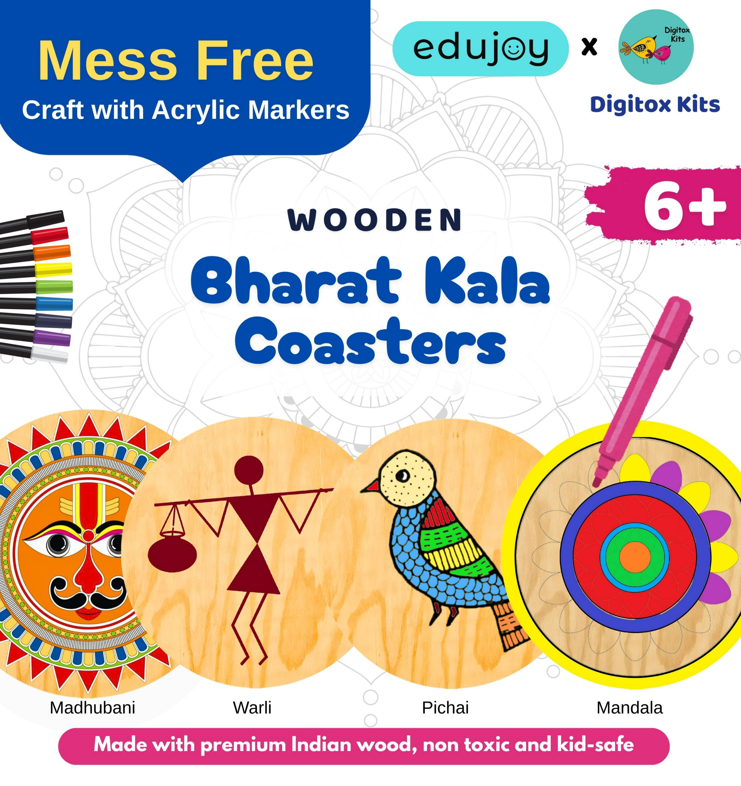 Digitox Kits DIY Bharat Kala Coaster Painting Kit - Image 1