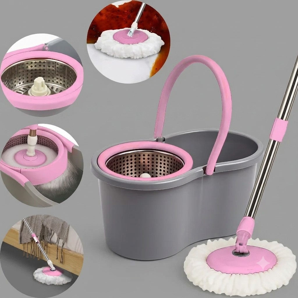 Spin mop Bucket-Pink & Grey