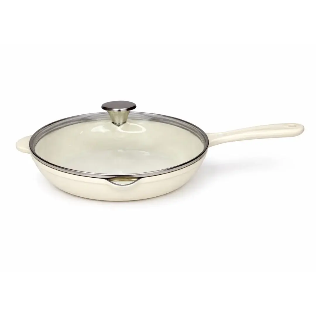 Cast Iron Individual -27cm Frypan with Glass Lid - Cream