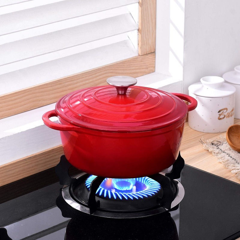 Thumbnail: 24CM Cast Iron Casserole Pot - Red