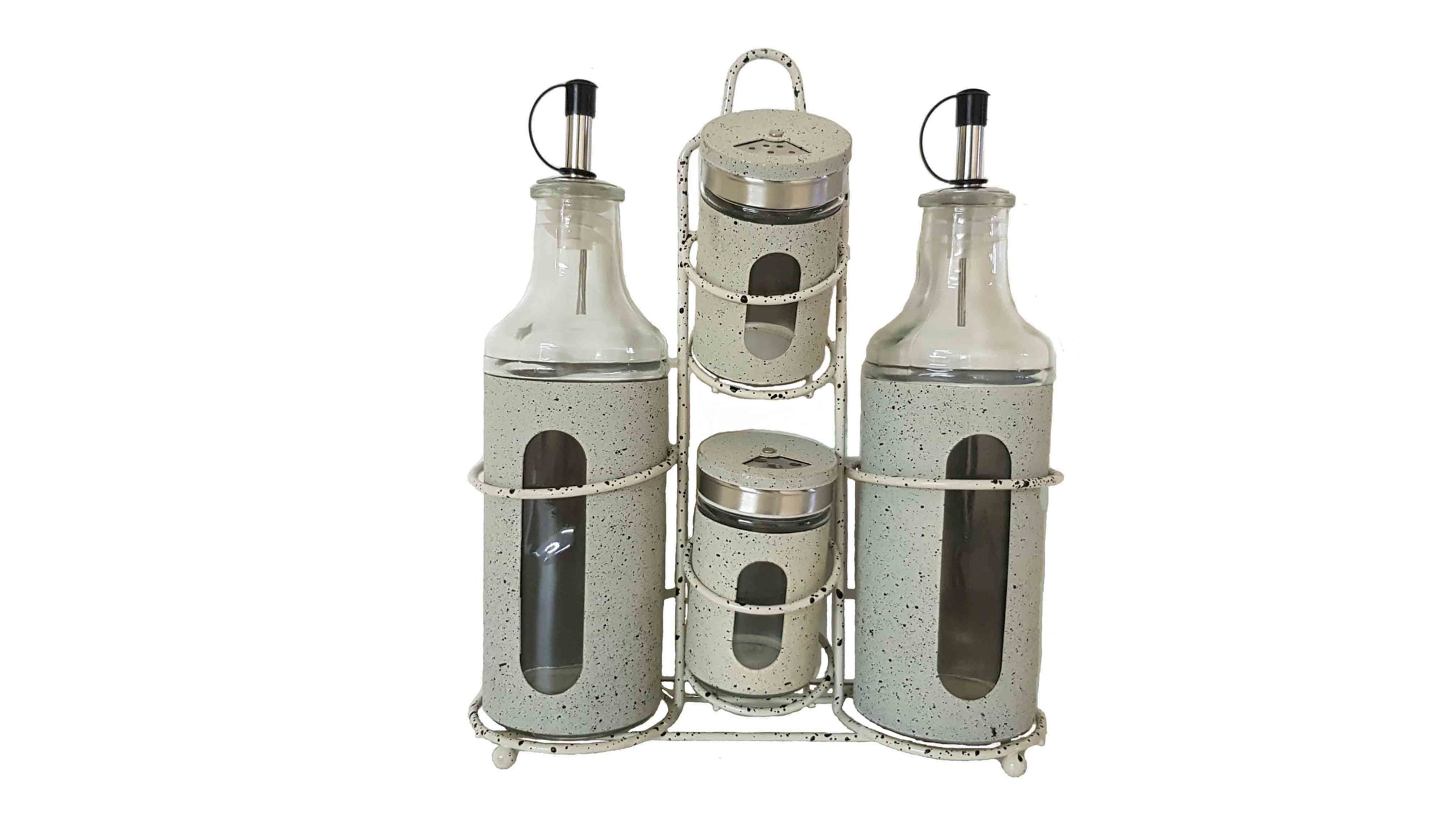 4 Pcs Oil, Vinegar, Salt & Paper Condiment Set with Window(Beige)