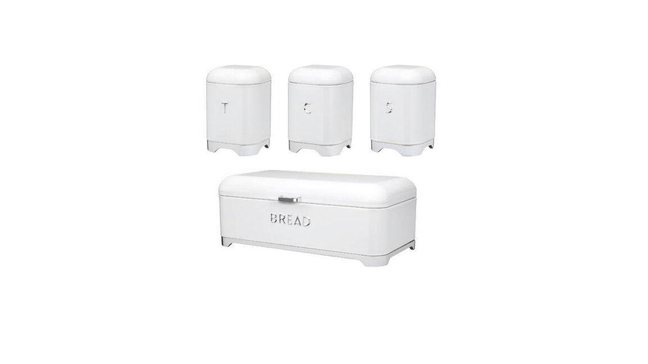 Deluxe Bread Bin with 3Pcs Canisters - White