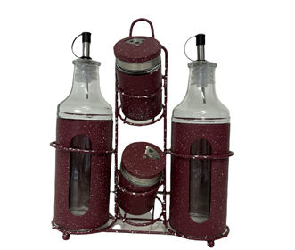 4 Pcs Oil, Vinegar, Salt & Paper Condiment Set with Window(Red)