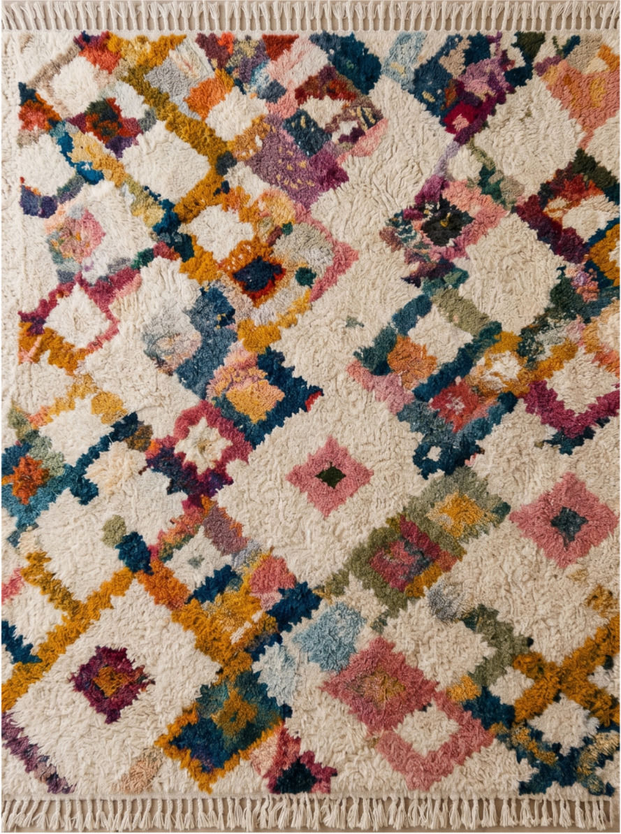 Atlas Shag Hand Tufted Bohemian Diamond Wool Rug – Multi Color Moroccan Style