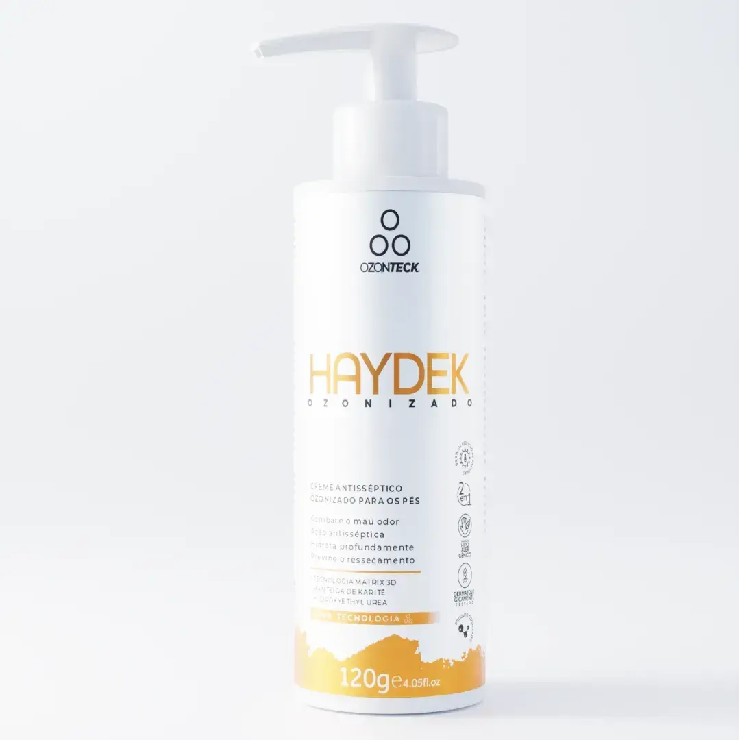 Haydek Ozonizado - 120 g — Frasco branco de Haydek Ozonizado 120g com pump dosador