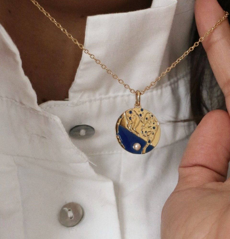 Miniature : collier guépard bleu et perle