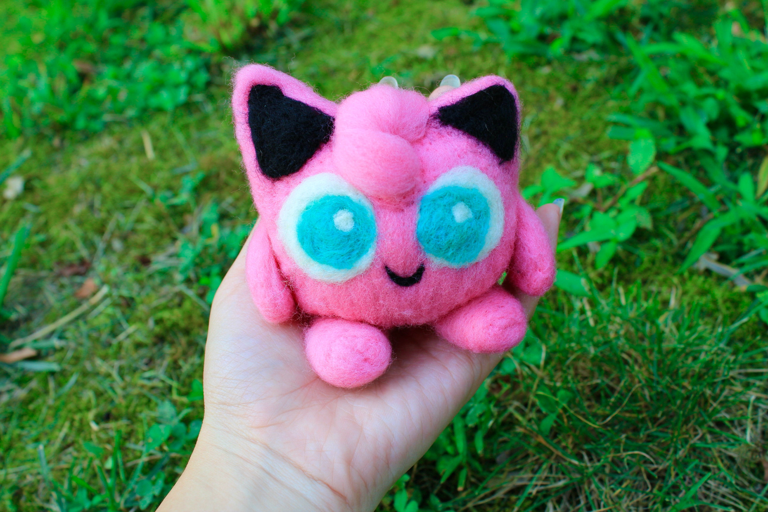 Felted Pink Puff Creature Sculpture
