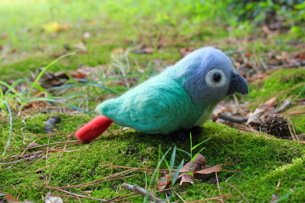 Thumbnail: Felted Green Cheek Conure Bird Sculpture