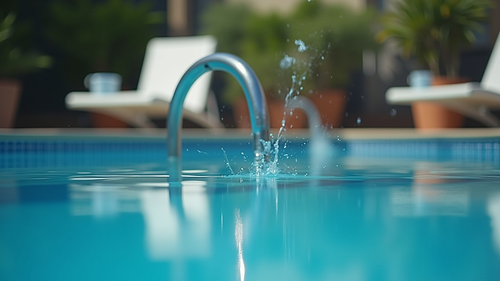 Close-up view of pool equipment being serviced