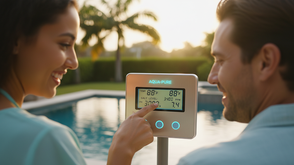 Close-up view of a saltwater pool system control panel