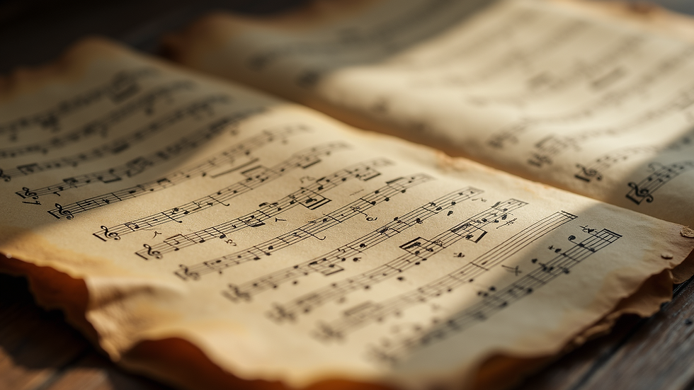 Close-up view of ancient musical notes on parchment