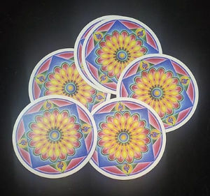Colorful Mandala coasters, 777Hz Solfeggio frequency art
