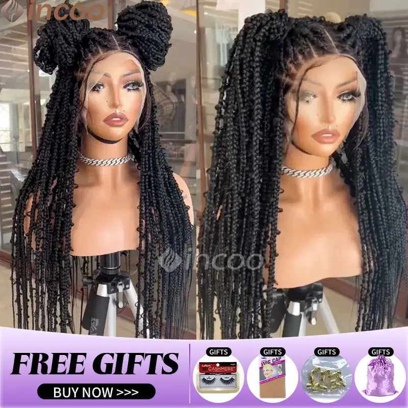 36" Butterfly Braid Lace Wig – Long Synthetic Box Braids for Black Women