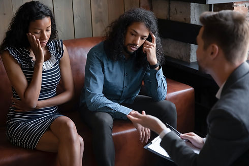 Stressed unhappy millennial african ethnicity family couple having relations problems, vis