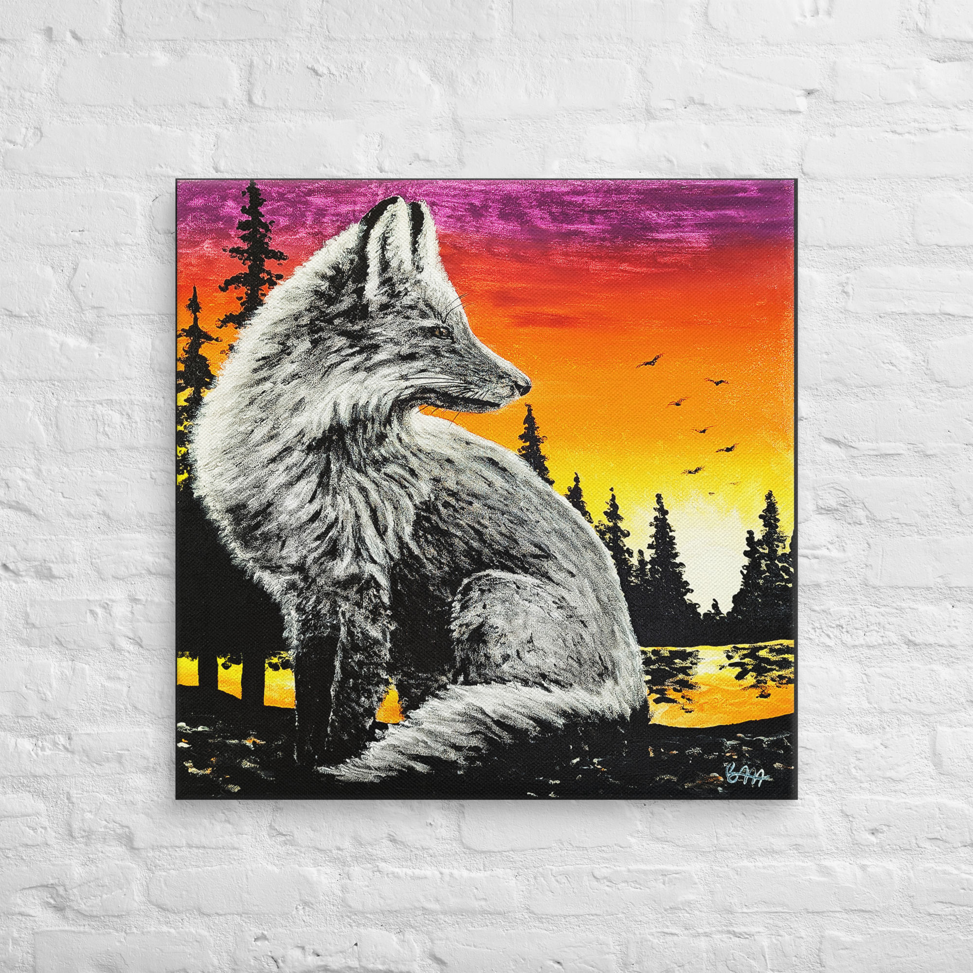 canvas art print - blair mueller art - looking back - fox at sunset