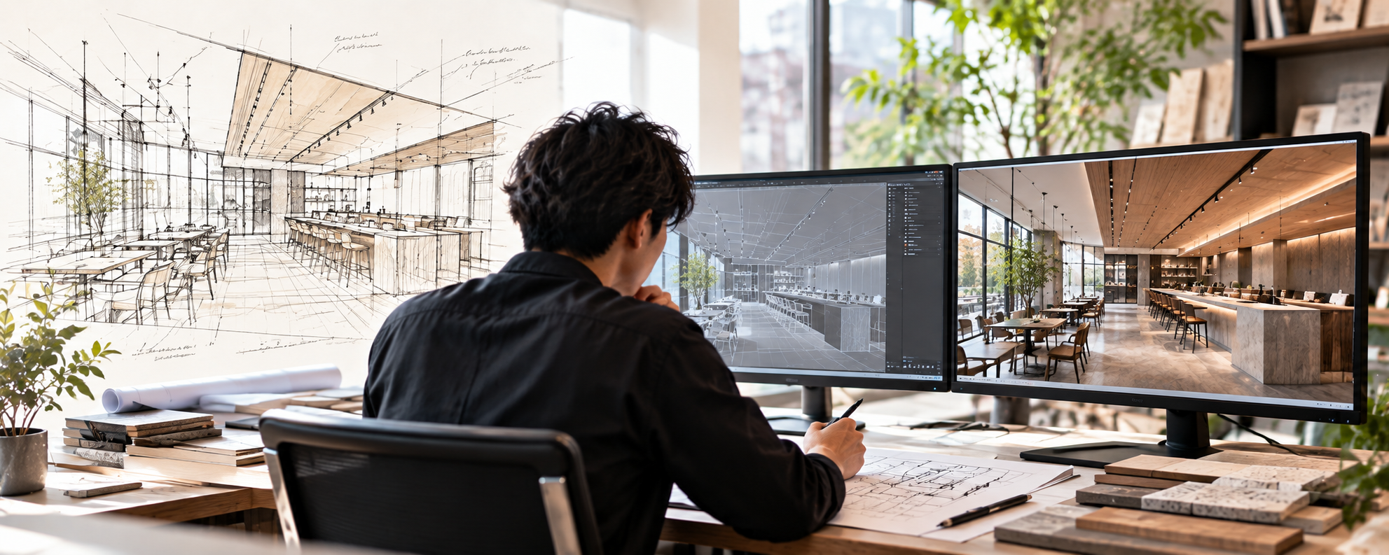 図面とリアルなCGで空間を提案するデザインイメージ
