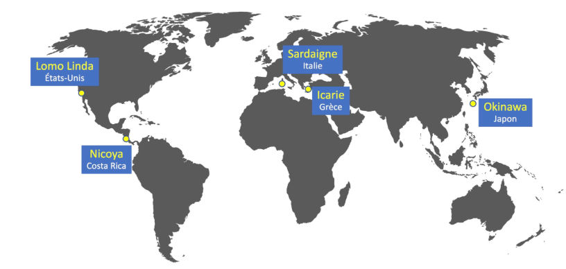 Les 5"zones bleues " dans le monde