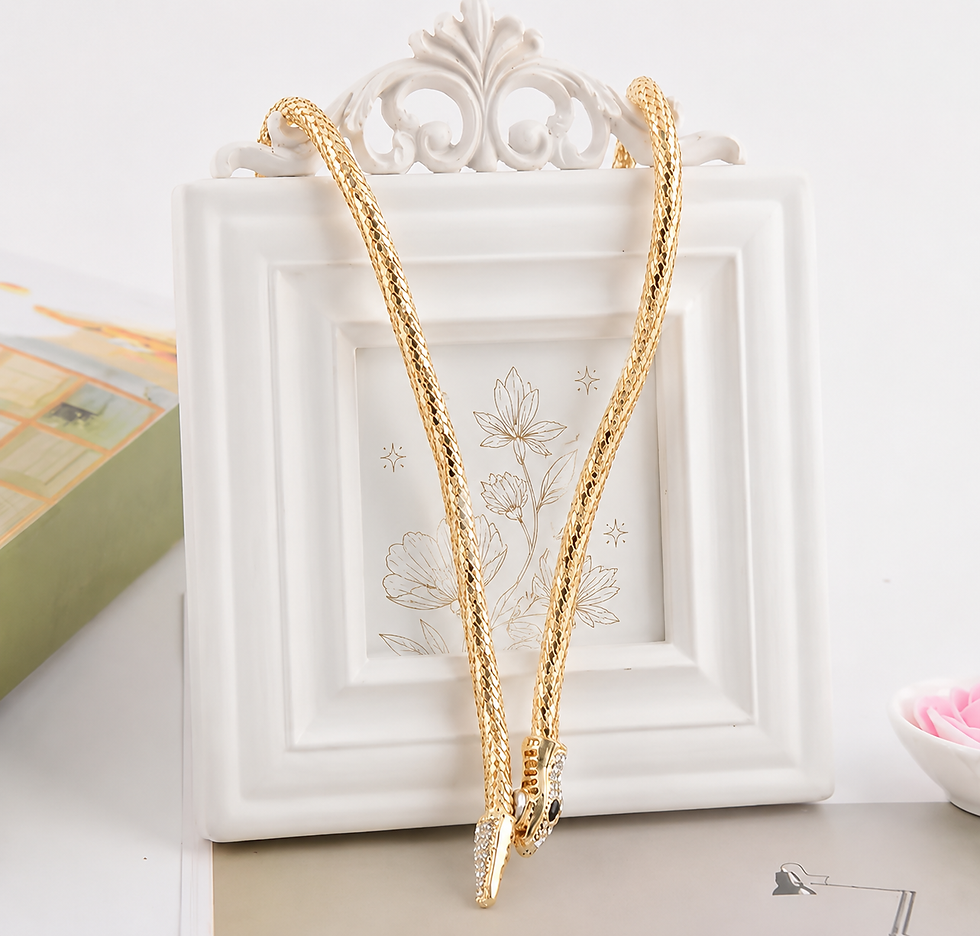 Thumbnail: Crystal Snake Gold Tone Long Lariat Statement Necklace