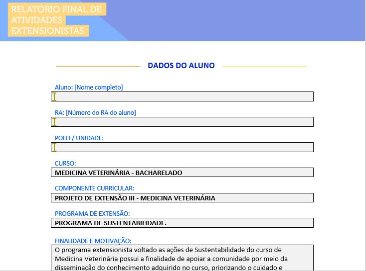 PROJETO DE EXTENSÃO III - MEDICINA VETERINÁRIA