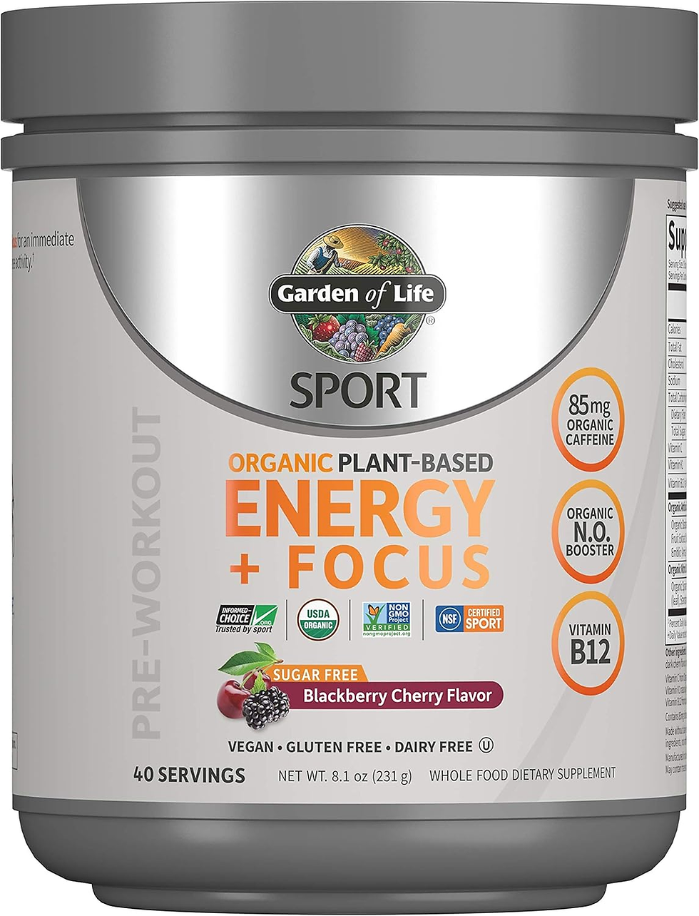 Thumbnail: Clean Vegan Pre-Workout Powder, Blackberry Cherry, 85mg Caffeine, 40 Servings