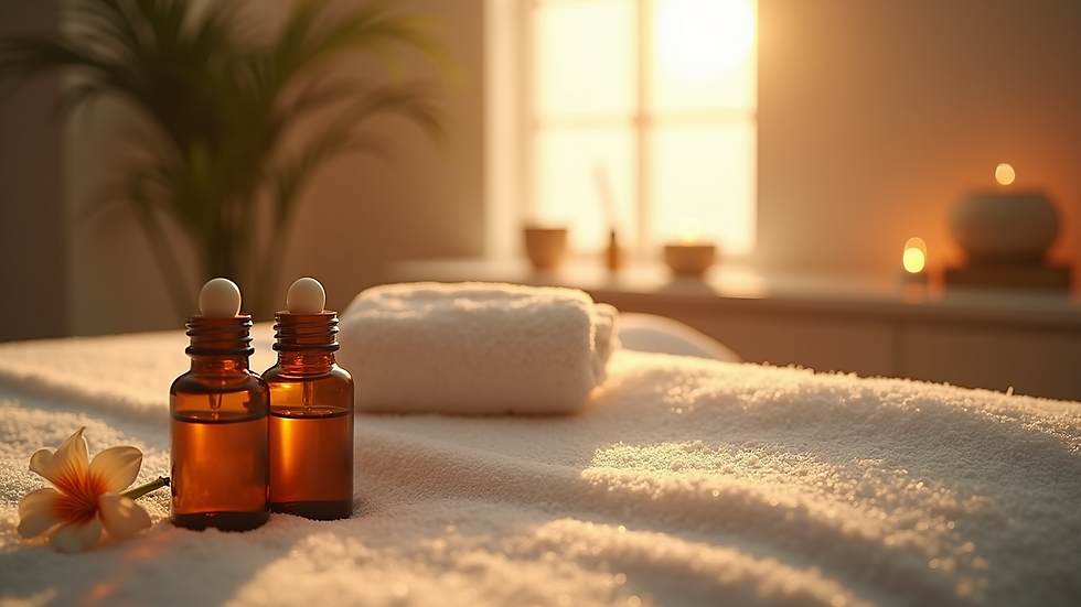 Close-up view of a serene spa treatment setup with natural oils