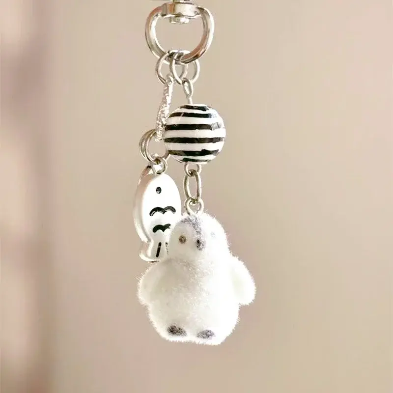Thumbnail: Cute Flocked Cat Pendant Keychain