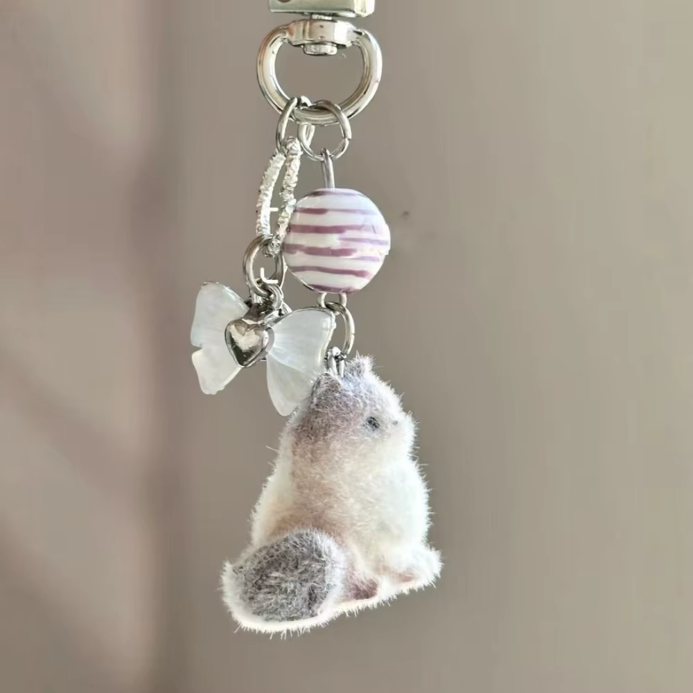 Cute Flocked Cat Pendant Keychain