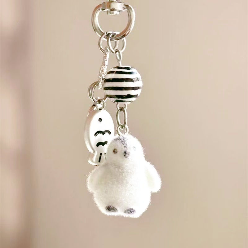 Thumbnail: Cute Flocked Cat Pendant Keychain