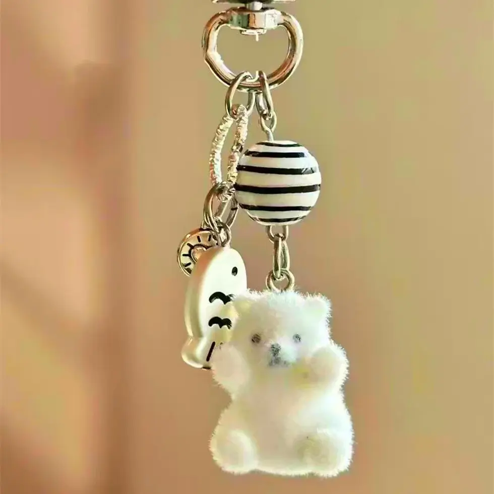 Thumbnail: Cute Flocked Cat Pendant Keychain