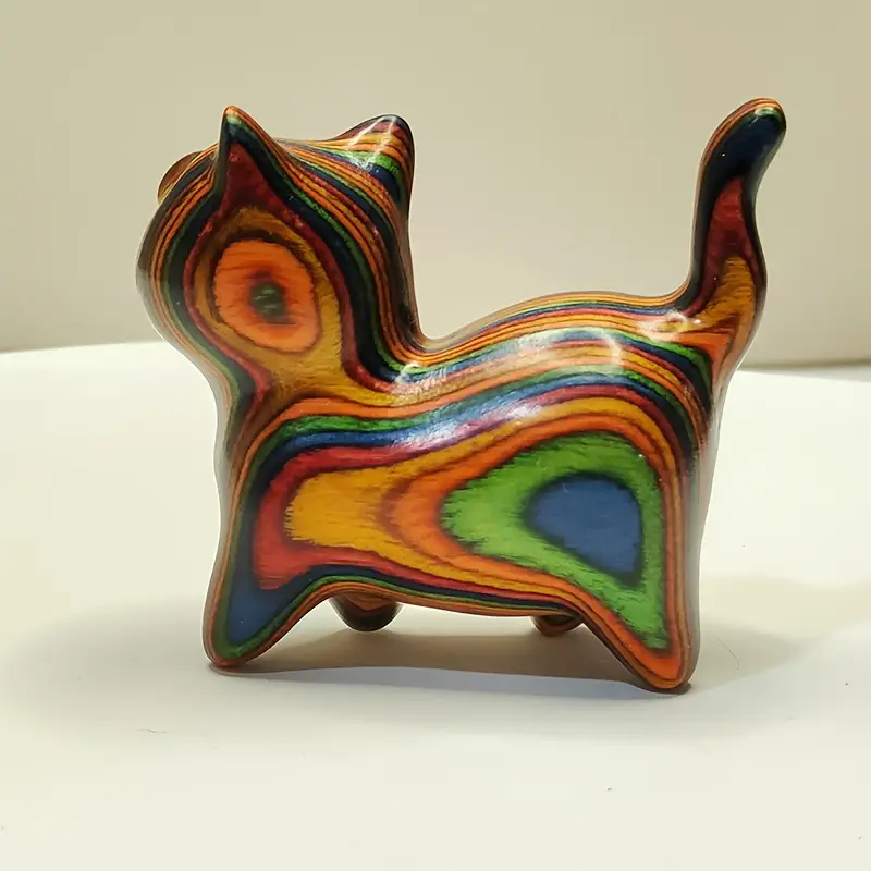 Thumbnail: Handcrafted Wooden Kitten Figurine — Cat Home Decor