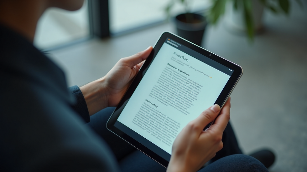 High angle view of a person using a tablet to generate a privacy policy