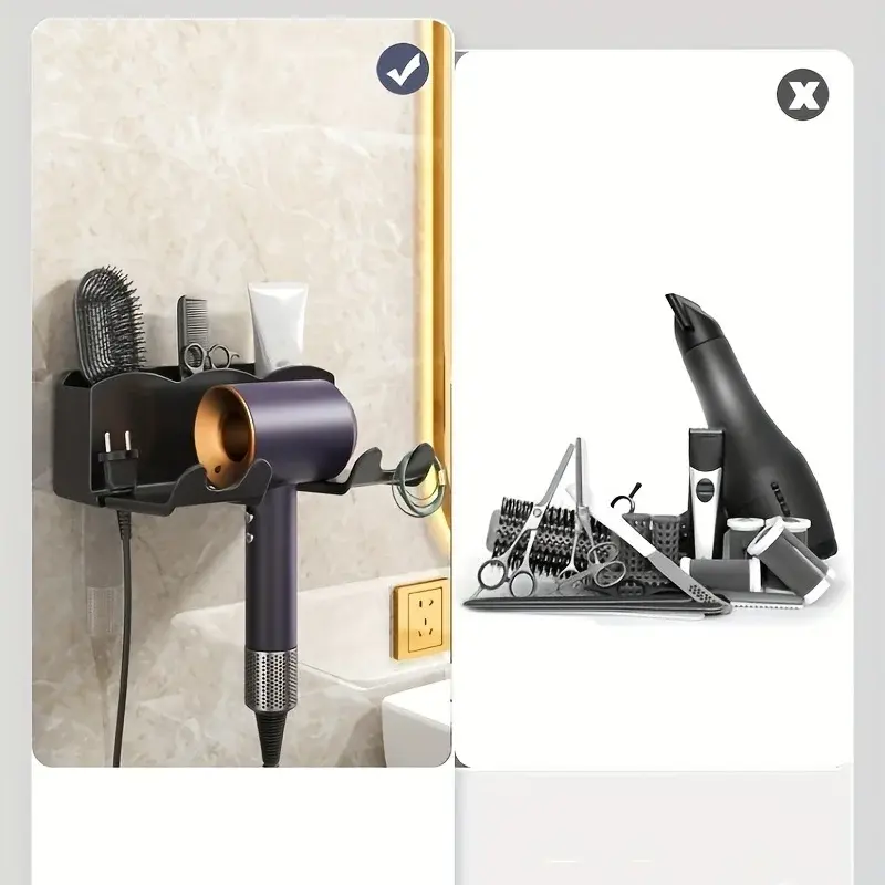 Thumbnail: Wall-Mounted Hair Dryer Holder — No-Drill Bathroom Organizer
